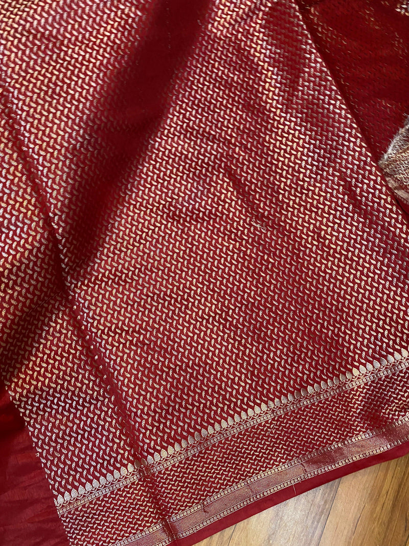 Red Handloom Crepe Butter Silk Banarasi Sari - Shades Of Benares