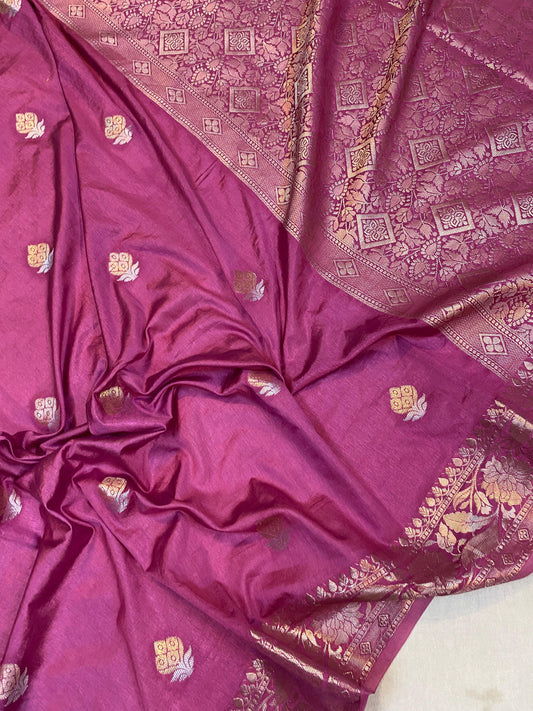 Pink Handloom Crepe Butter Silk Banarasi Sari by Shades Of Benares - banarasi - banarasi saree shop