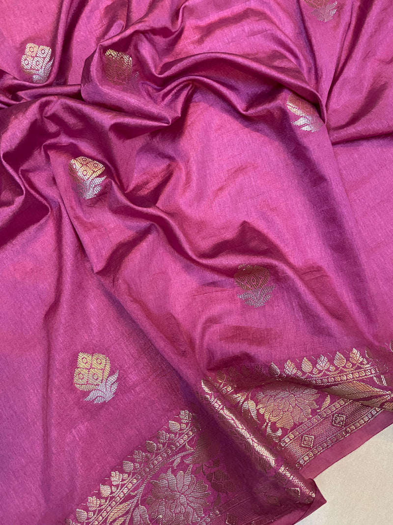 Pink Handloom Crepe Butter Silk Banarasi Sari - Shades Of Benares