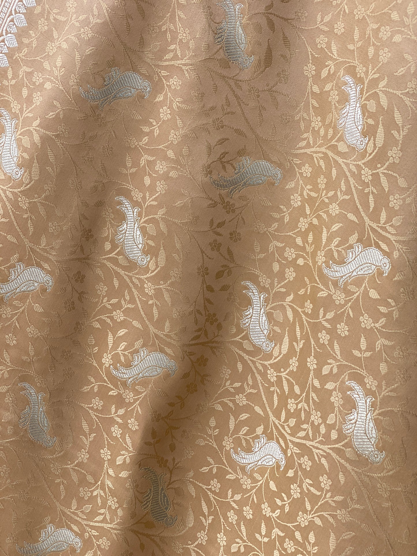 Beige Pure Silk Banarasi Saree with Tanchui Weave & Bird Motifs by Shades Of Benares - banarasi - banarasi saree shop - banarasi saree manufacturers - banarasi saree wholesale - banaraasi sarees