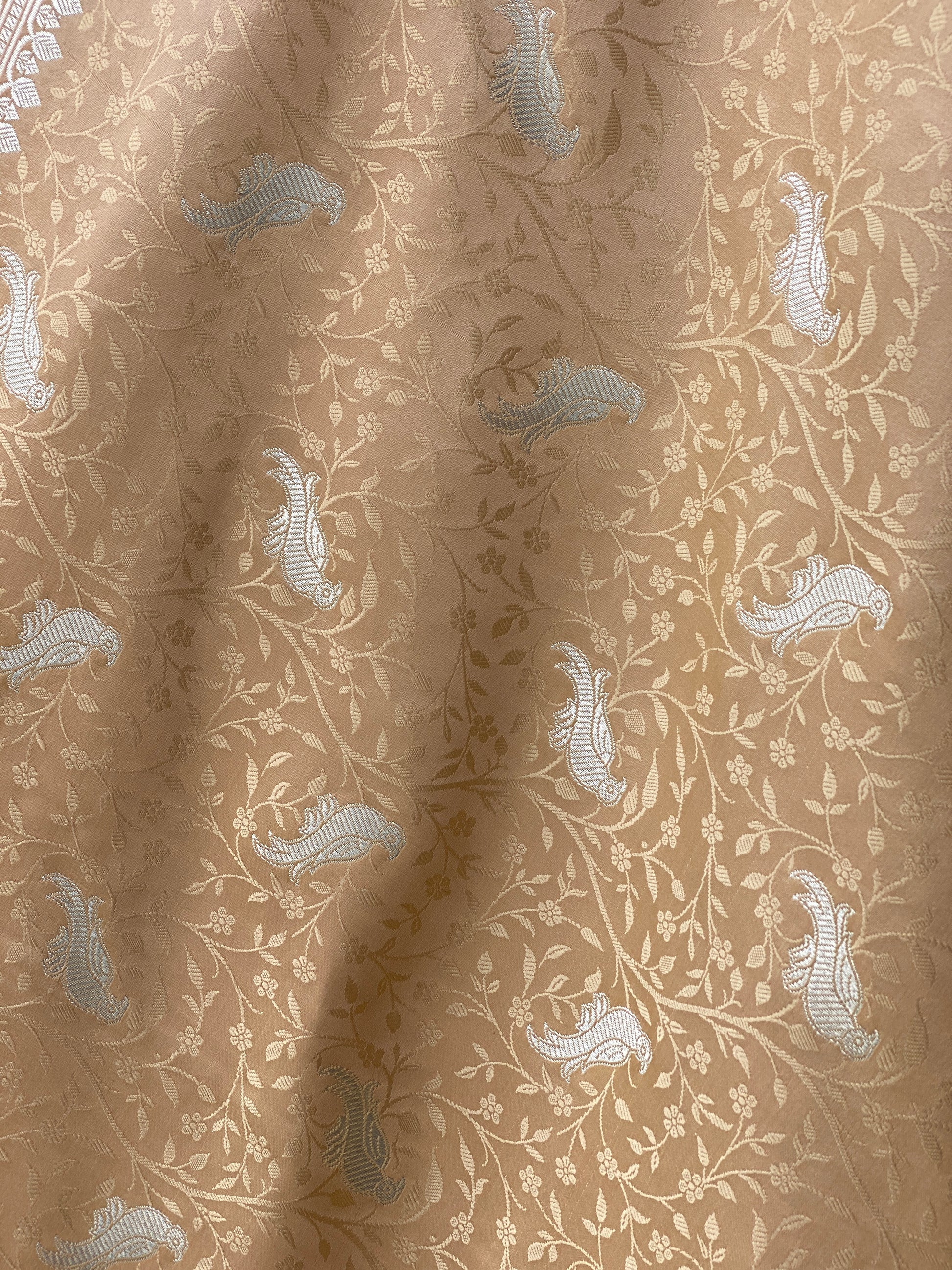 Beige Pure Silk Banarasi Saree with Tanchui Weave & Bird Motifs by Shades Of Benares - banarasi - banarasi saree shop - banarasi saree manufacturers - banarasi saree wholesale - banaraasi sarees