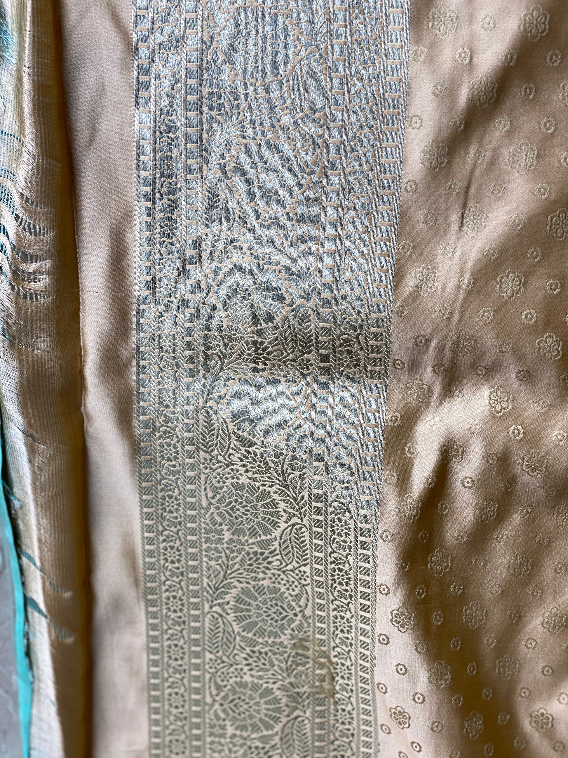 Beige Pure Silk Banarasi Saree with Tanchui Weave & Bird Motifs by Shades Of Benares - banarasi - banarasi saree shop - banarasi saree manufacturers - banarasi saree wholesale - banaraasi sarees