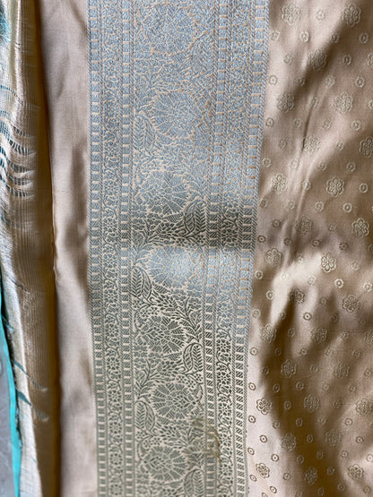 Beige Pure Silk Banarasi Saree with Tanchui Weave & Bird Motifs by Shades Of Benares - banarasi - banarasi saree shop - banarasi saree manufacturers - banarasi saree wholesale - banaraasi sarees