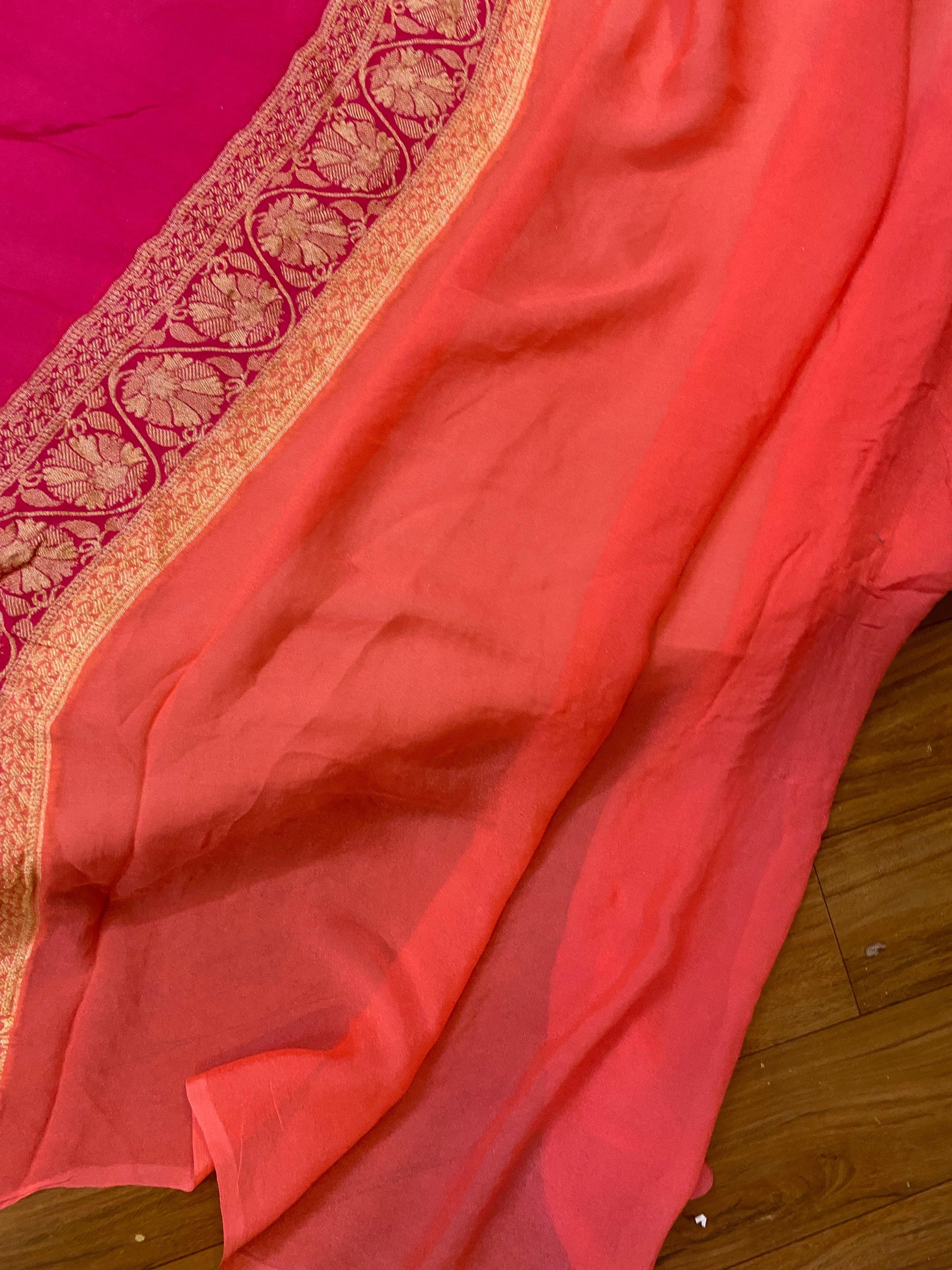 Pink Rangkaat Pure Khaddi Georgette Banarasi Sari by Shades Of Benares - banarasi - banarasi saree shop