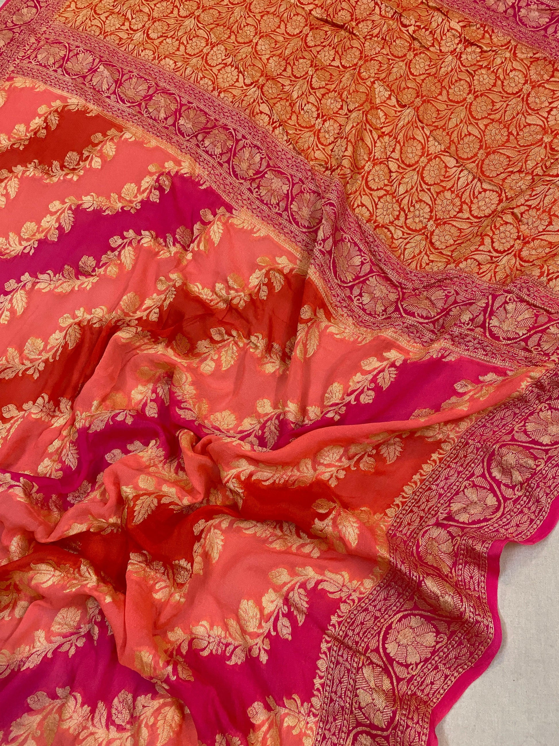 Pink Rangkaat Pure Khaddi Georgette Banarasi Sari by Shades Of Benares - banarasi - banarasi saree shop