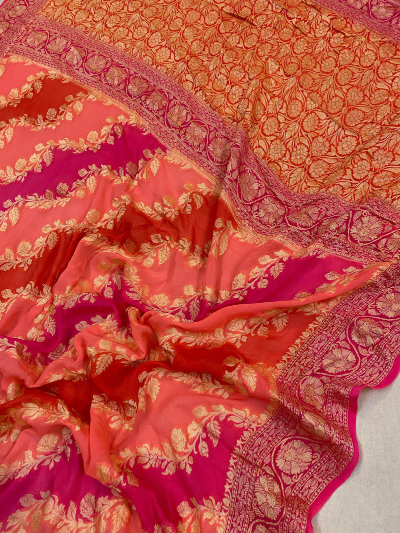 Pink Rangkaat Pure Khaddi Georgette Banarasi Sari - Shades Of Benares