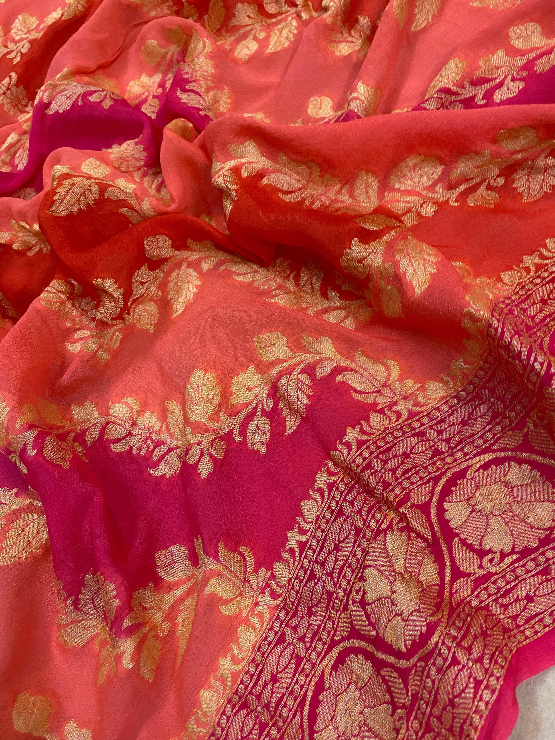 Pink Rangkaat Pure Khaddi Georgette Banarasi Sari by Shades Of Benares - banarasi - banarasi saree shop