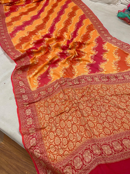 Orange Rangkaat Pure Khaddi Georgette Banarasi Sari by Shades Of Benares - banarasi - banarasi saree shop