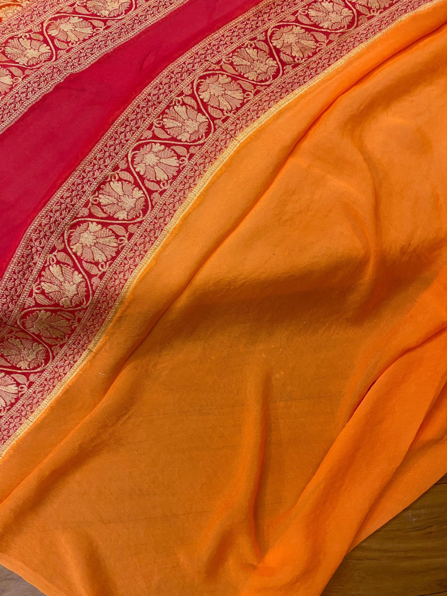 Orange Rangkaat Pure Khaddi Georgette Banarasi Sari by Shades Of Benares - banarasi - banarasi saree shop