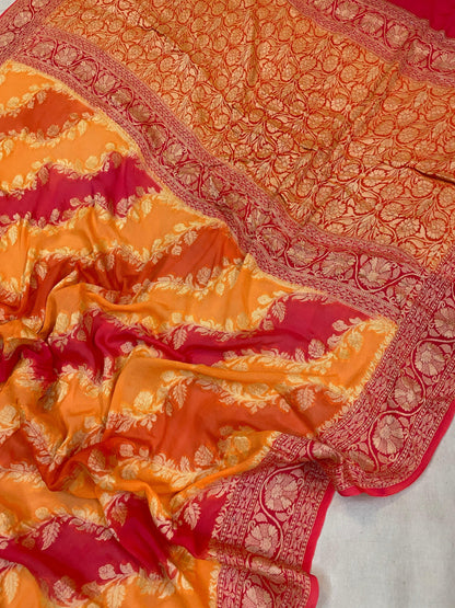 Orange Rangkaat Pure Khaddi Georgette Banarasi Sari by Shades Of Benares - banarasi - banarasi saree shop