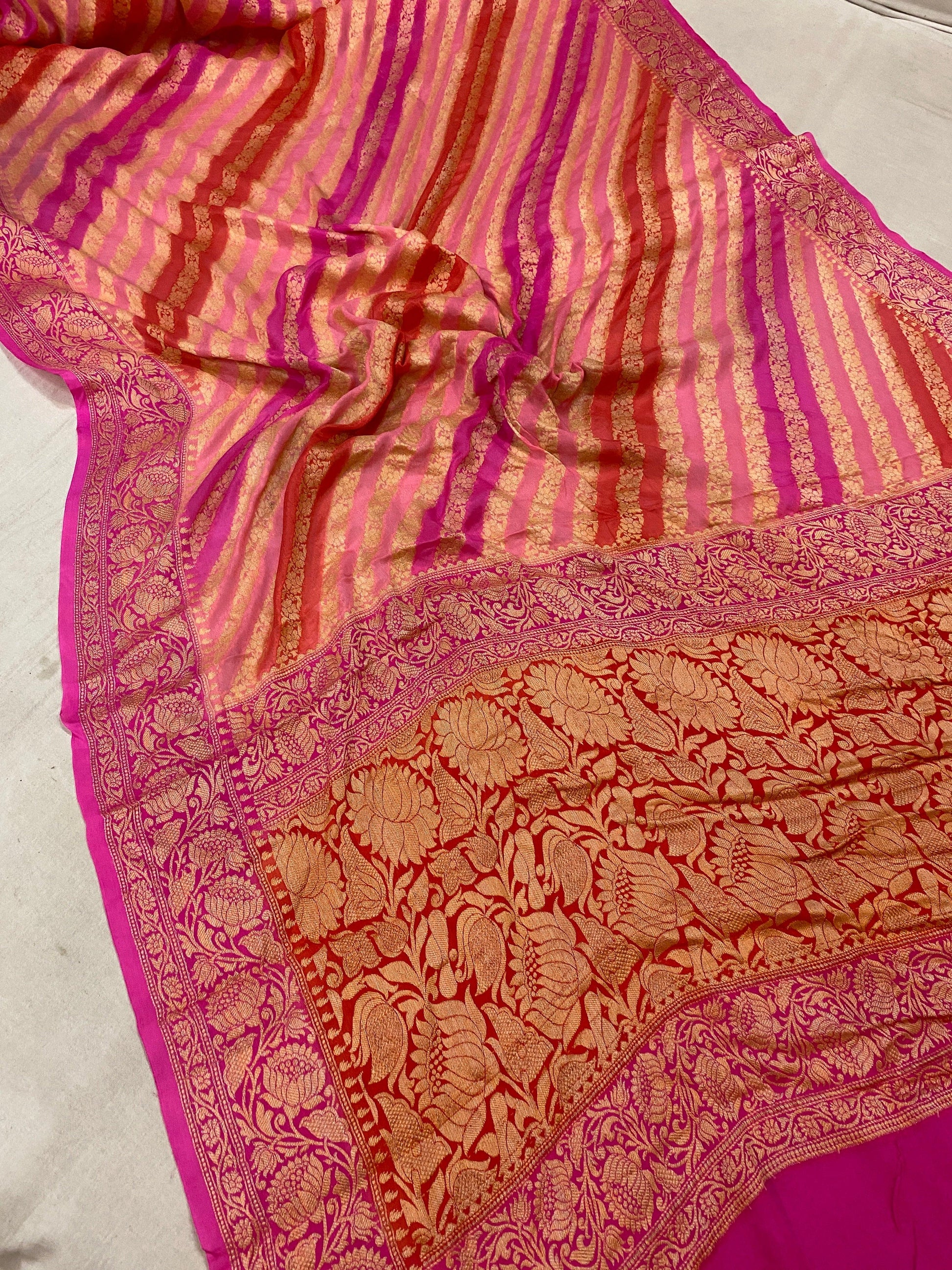 Pink Rangkaat Pure Khaddi Georgette Banarasi Sari by Shades Of Benares - banarasi - banarasi saree shop