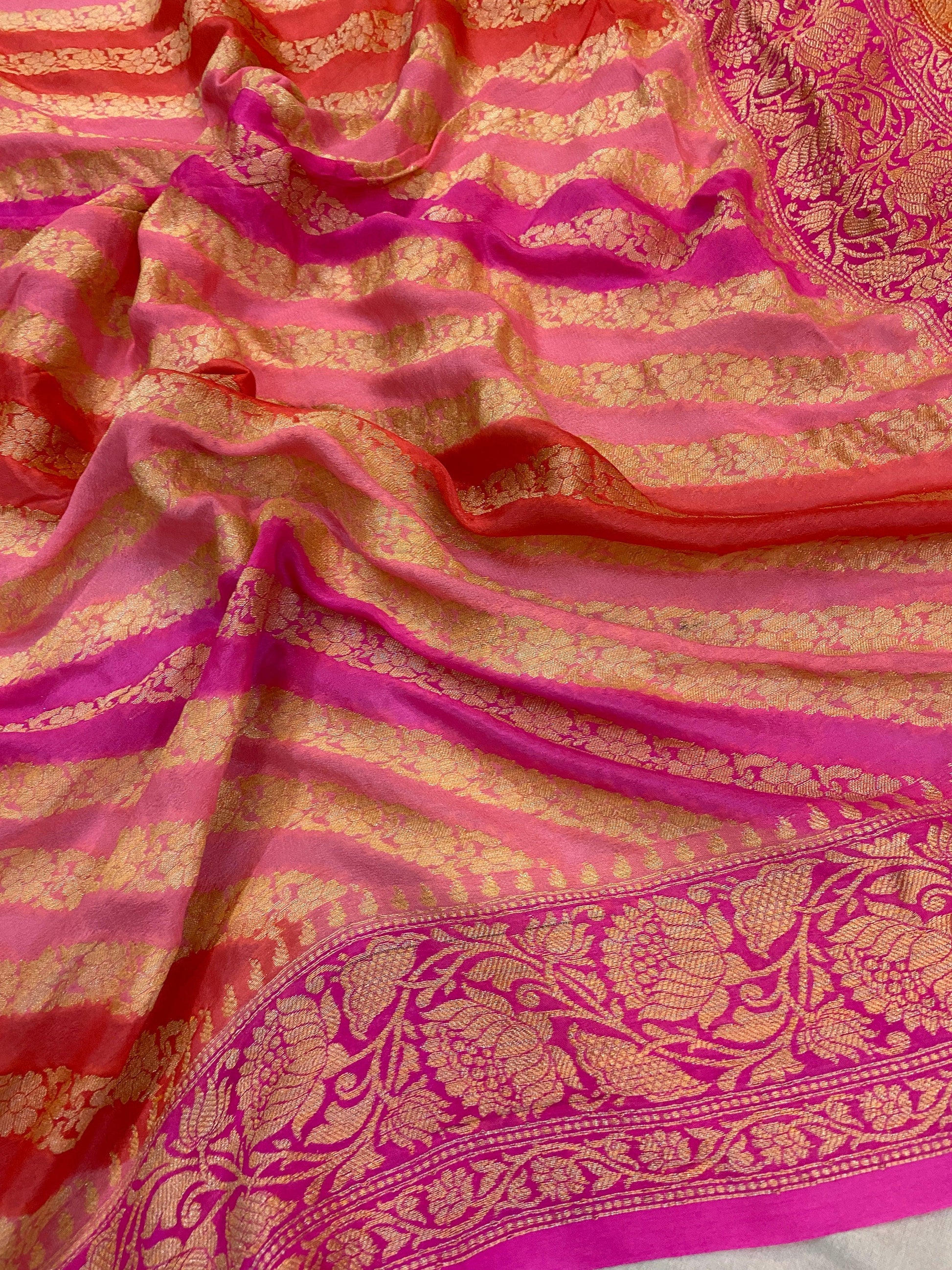 Pink Rangkaat Pure Khaddi Georgette Banarasi Sari by Shades Of Benares - banarasi - banarasi saree shop