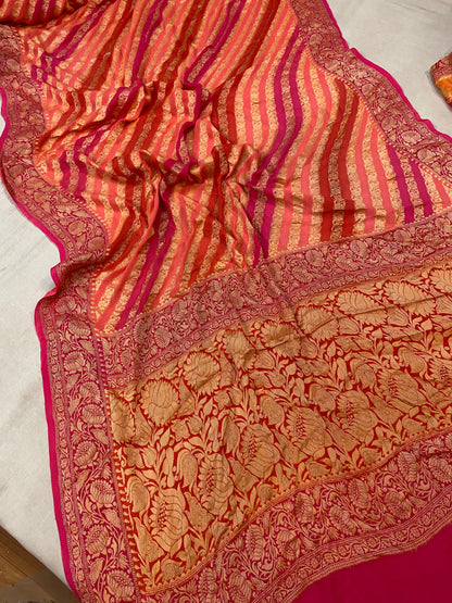 Pink Rangkaat Pure Khaddi Georgette Banarasi Sari by Shades Of Benares - banarasi - banarasi saree shop