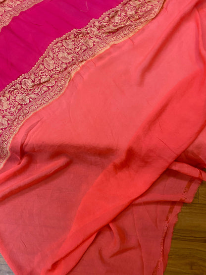 Pink Rangkaat Pure Khaddi Georgette Banarasi Sari by Shades Of Benares - banarasi - banarasi saree shop