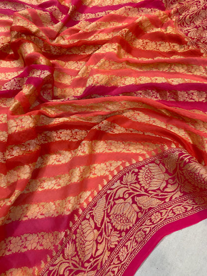 Pink Rangkaat Pure Khaddi Georgette Banarasi Sari by Shades Of Benares - banarasi - banarasi saree shop