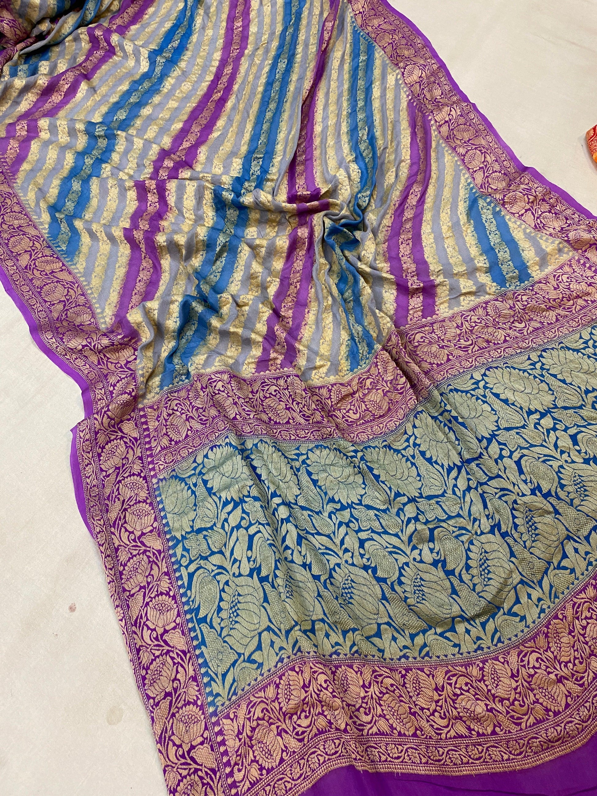 Purple Rangkaat Pure Khaddi Georgette Banarasi Sari by Shades Of Benares - banarasi - banarasi saree shop