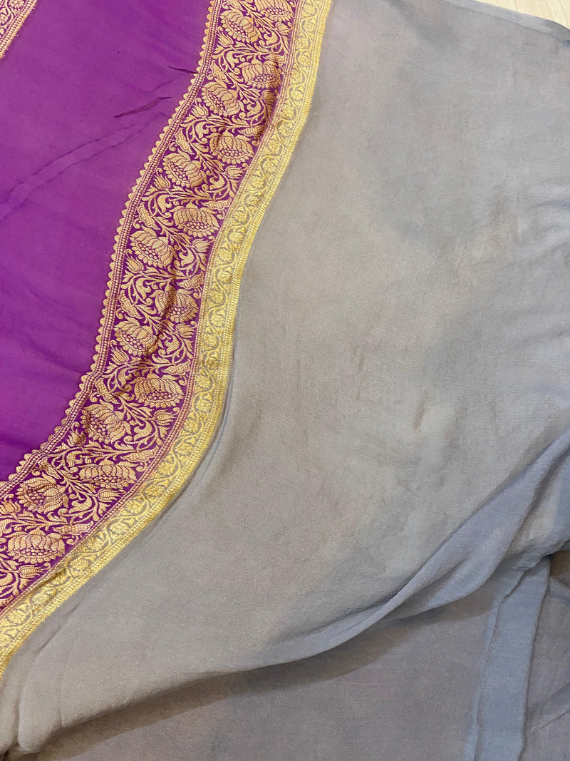 Purple Rangkaat Pure Khaddi Georgette Banarasi Sari - Shades Of Benares