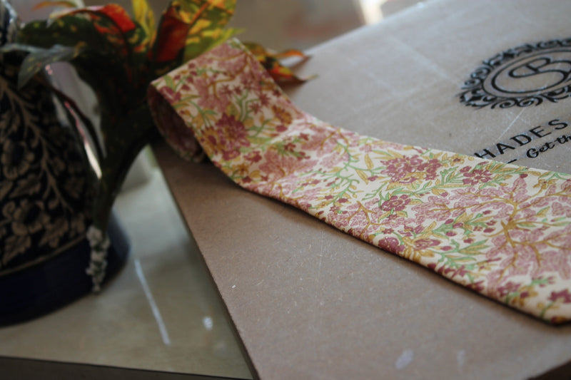 Exquisite Creme Designer Pure Banarasi Silk Hand Printed Neck Tie by shades of benares.