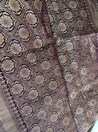 Wine Handloom Pure Chanderi Silk Banarasi Saree With Gold Zari Butis by Shades Of Banaras - banarasi - banarasi saree shop - banarasi saree manufacturers - banarasi saree wholesale - banaraasi sarees