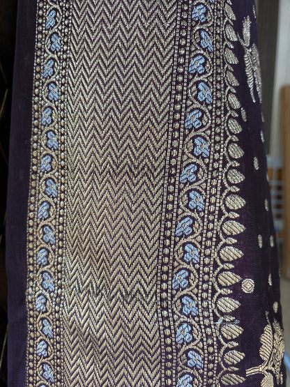 Wine Handloom Pure Chanderi Silk Banarasi Saree With Gold Zari Butis by Shades Of Banaras - banarasi - banarasi saree shop - banarasi saree manufacturers - banarasi saree wholesale - banaraasi sarees