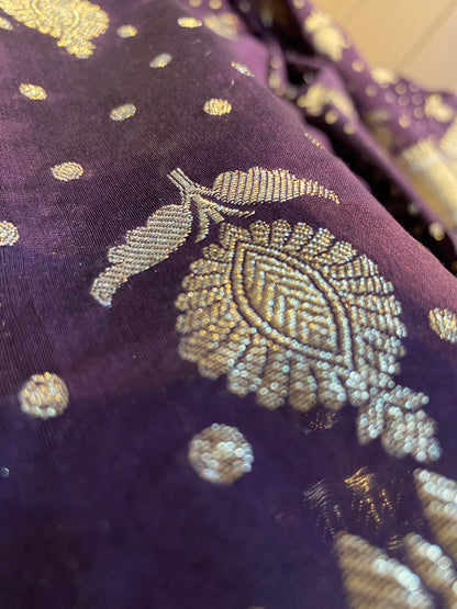 Wine Handloom Pure Chanderi Silk Banarasi Saree With Gold Zari Butis by Shades Of Banaras - banarasi - banarasi saree shop - banarasi saree manufacturers - banarasi saree wholesale - banaraasi sarees