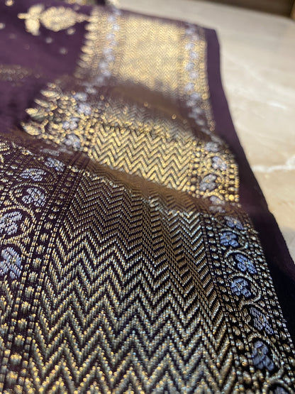 Wine Handloom Pure Chanderi Silk Banarasi Saree With Gold Zari Butis by Shades Of Banaras - banarasi - banarasi saree shop - banarasi saree manufacturers - banarasi saree wholesale - banaraasi sarees