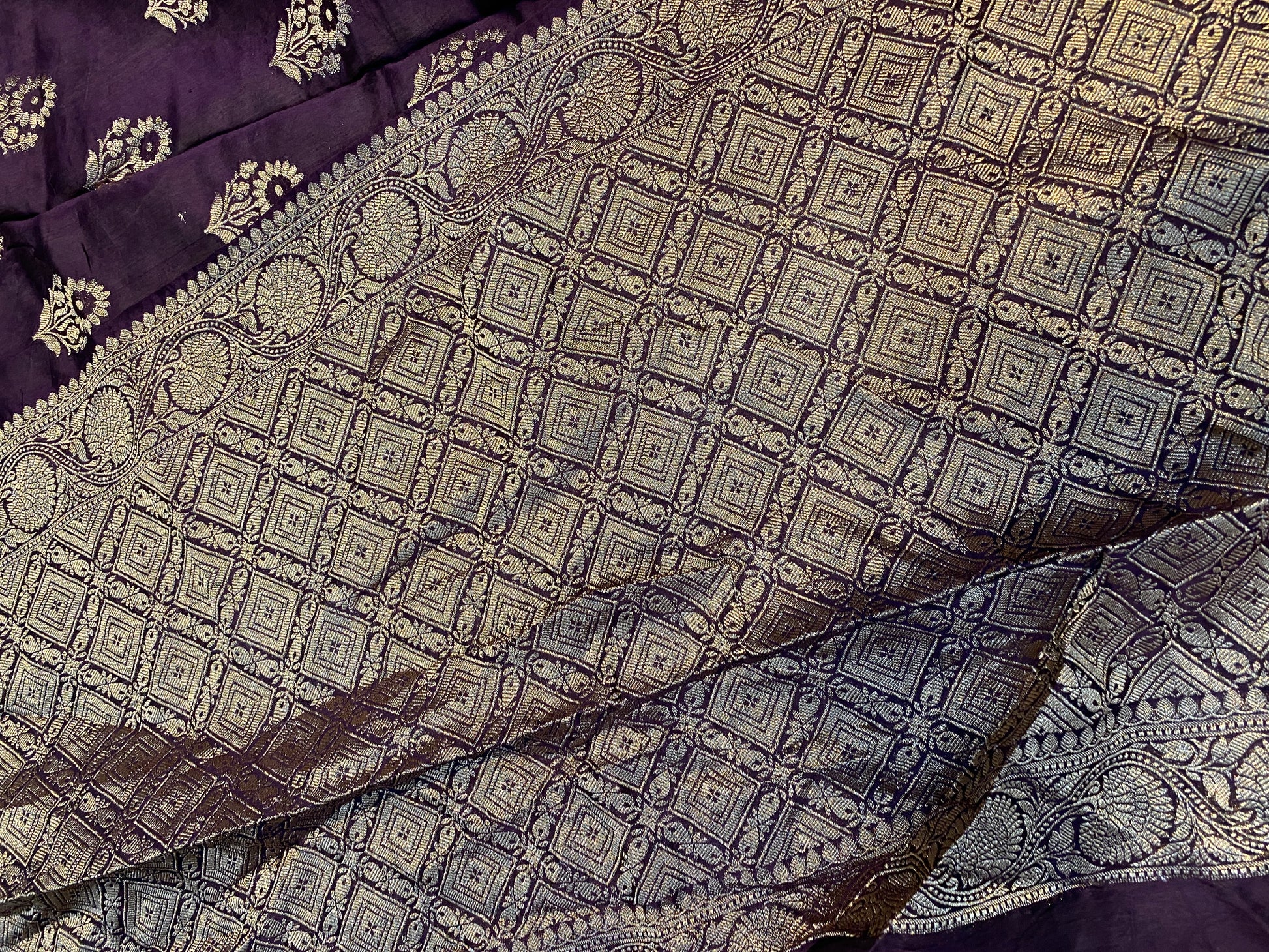 Deep Wine Handloom Pure Chanderi Silk Banarasi Saree With Gold Zari Butis by Shades Of Banaras - banarasi - banarasi saree shop - banarasi saree manufacturers - banarasi saree wholesale - banaraasi sarees