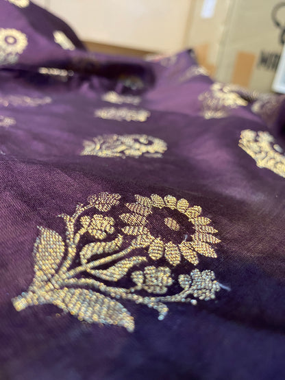 Deep Wine Handloom Pure Chanderi Silk Banarasi Saree With Gold Zari Butis by Shades Of Banaras - banarasi - banarasi saree shop - banarasi saree manufacturers - banarasi saree wholesale - banaraasi sarees