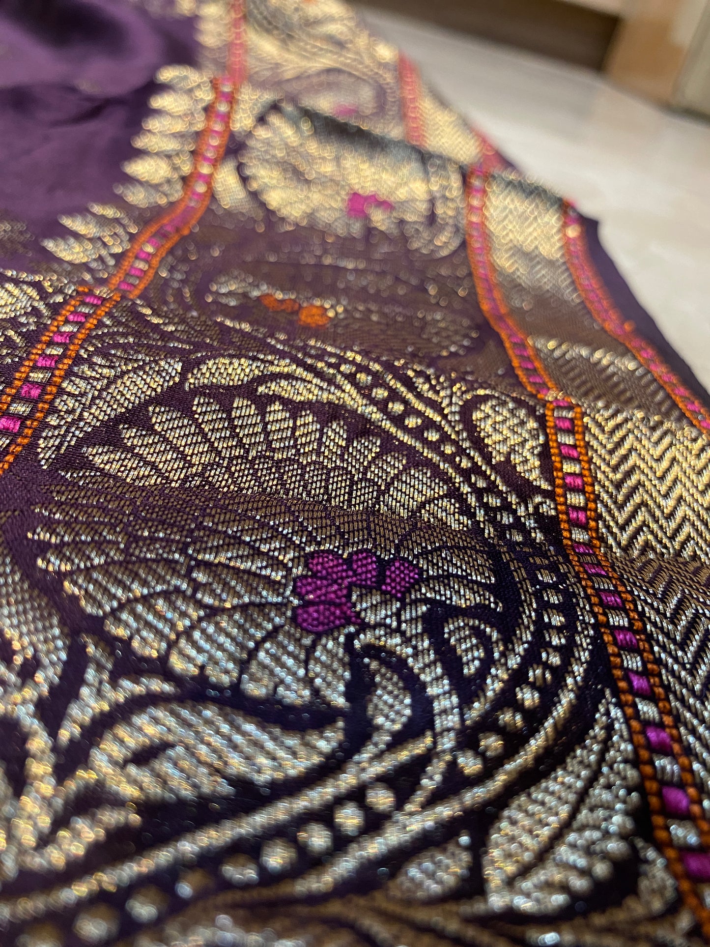 Deep Wine Handloom Pure Chanderi Silk Banarasi Saree With Gold Zari Butis by Shades Of Banaras - banarasi - banarasi saree shop - banarasi saree manufacturers - banarasi saree wholesale - banaraasi sarees