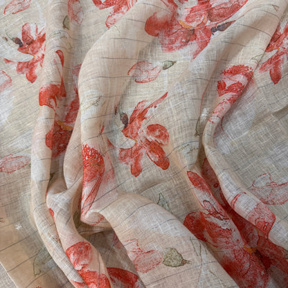 Luxe Pastel Yellow Pure Linen Banarasi Saree | Hand-Printed Heritage Couture