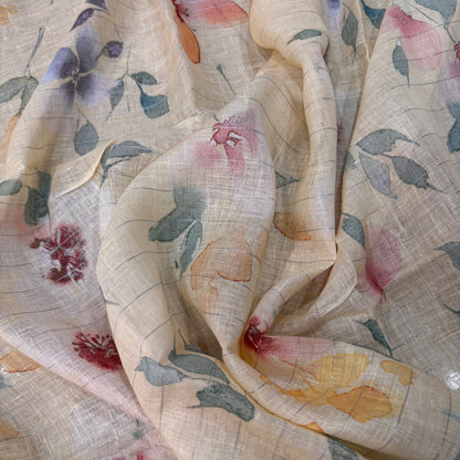 Luxe Pale Yellow Pure Linen Banarasi Saree | Handloom Summer Couture