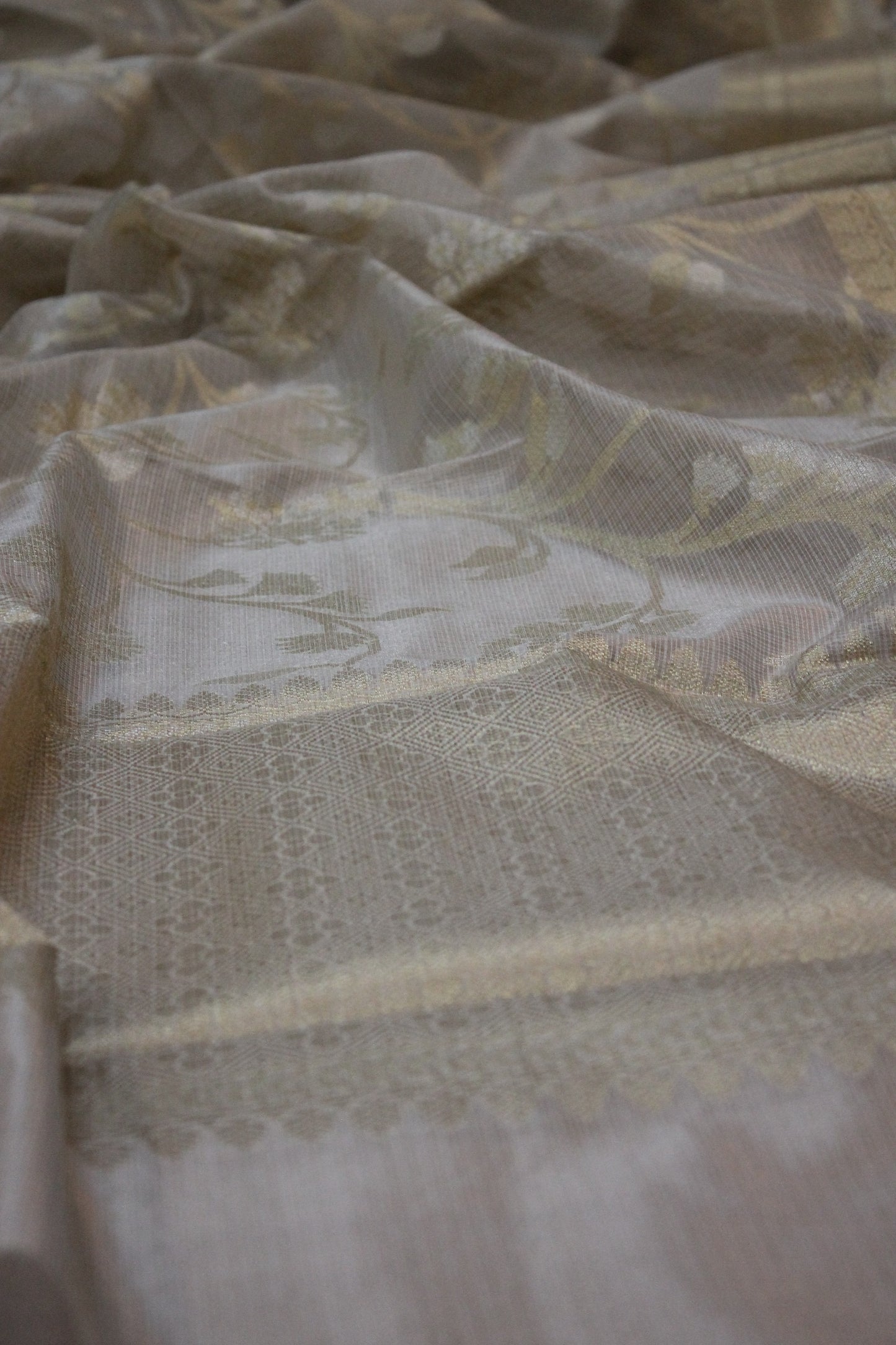 Exquisite Creme Pure Tissue Silk Handloom Banarasi Sari by Shades Of Benares - banarasi - banarasi saree shop