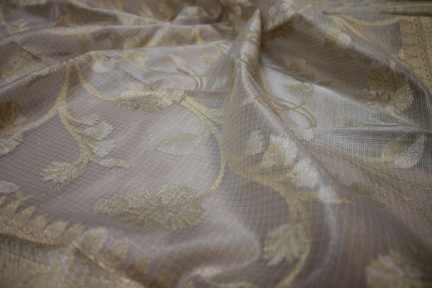 Exquisite Creme Pure Tissue Silk Handloom Banarasi Sari by Shades Of Benares - banarasi - banarasi saree shop