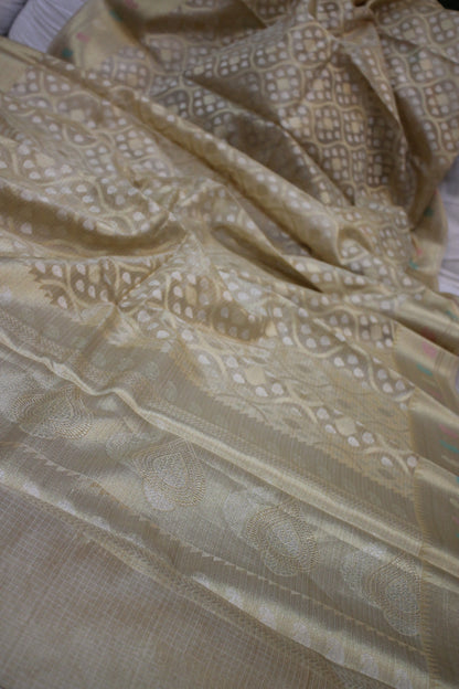 Elegant Creme Pure Tissue Silk Handloom Banarasi Sari - Limited Edition by Shades Of Benares - banarasi - banarasi saree shop