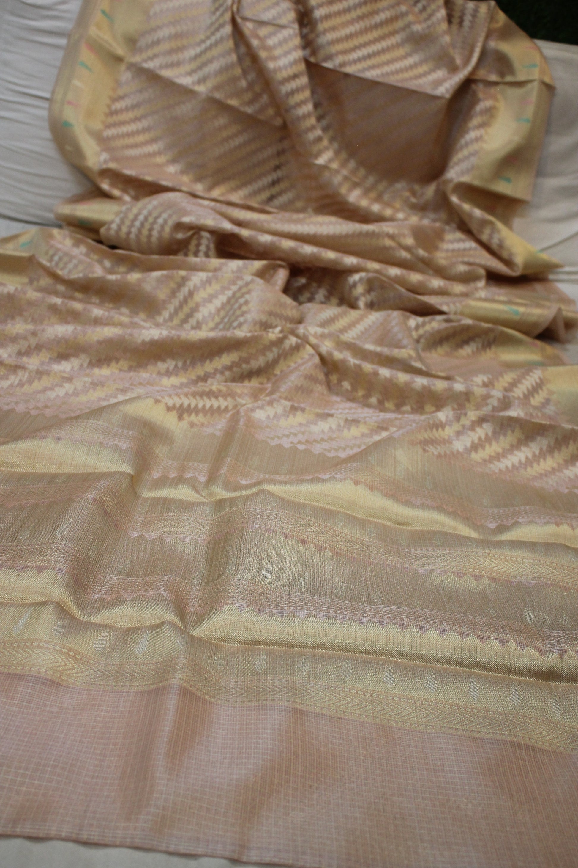 Elegant Baby Pink Pure Tissue Silk Handloom Banarasi Sari by Shades Of Benares - banarasi - banarasi saree shop