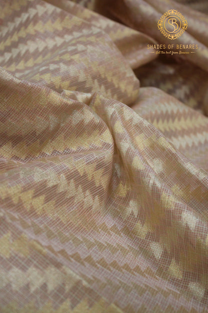 Elegant Baby Pink Pure Tissue Silk Handloom Banarasi Sari by Shades Of Benares - banarasi - banarasi saree shop