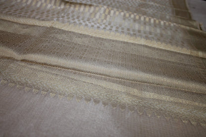 Elegant Beige Pure Tissue Silk Handloom Banarasi Sari by Shades Of Benares - banarasi - banarasi saree shop