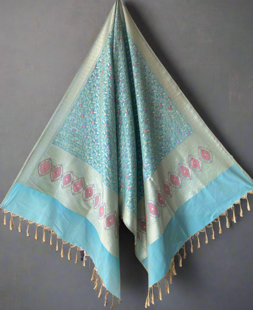 Vibrant Blue Banarasi Handloom Silk Dupatta with Minakari Jaal by Shades Of Banaras - banarasi - banarasi saree shop - banarasi saree manufacturers - banarasi saree wholesale - banaraasi sarees