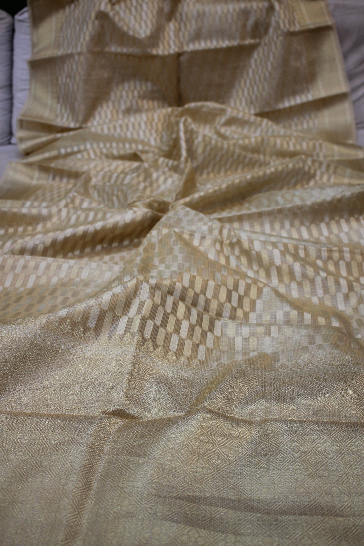 Timeless Beige Pure Tissue Silk Sari: A Classic Choice by Shades Of Benares - banarasi - banarasi saree shop