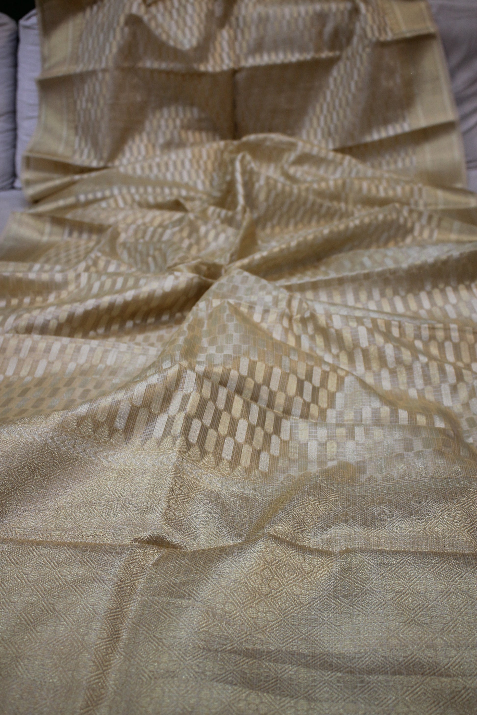 Timeless Beige Pure Tissue Silk Sari: A Classic Choice by Shades Of Benares - banarasi - banarasi saree shop