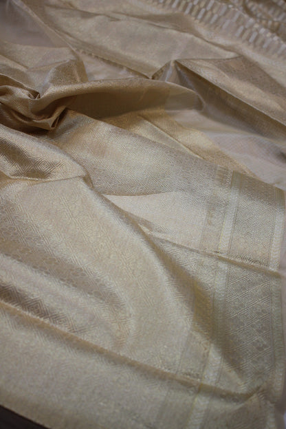 Timeless Beige Pure Tissue Silk Sari: A Classic Choice by Shades Of Benares - banarasi - banarasi saree shop