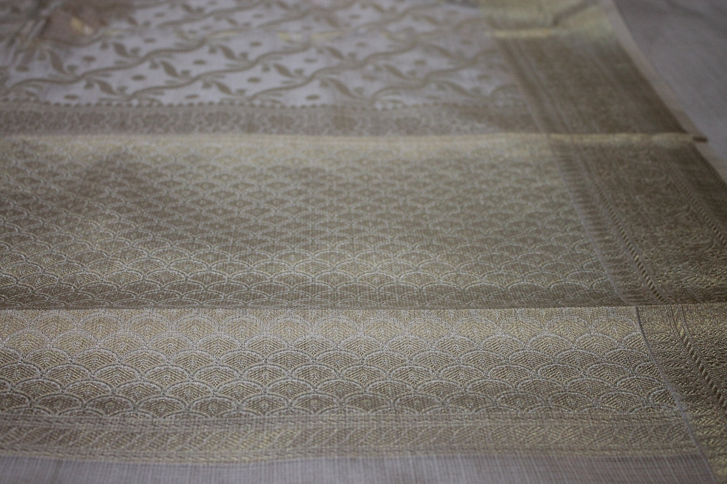 Off-White Pure Tissue Silk Sari: Timeless Elegance by Shades Of Benares - banarasi - banarasi saree shop