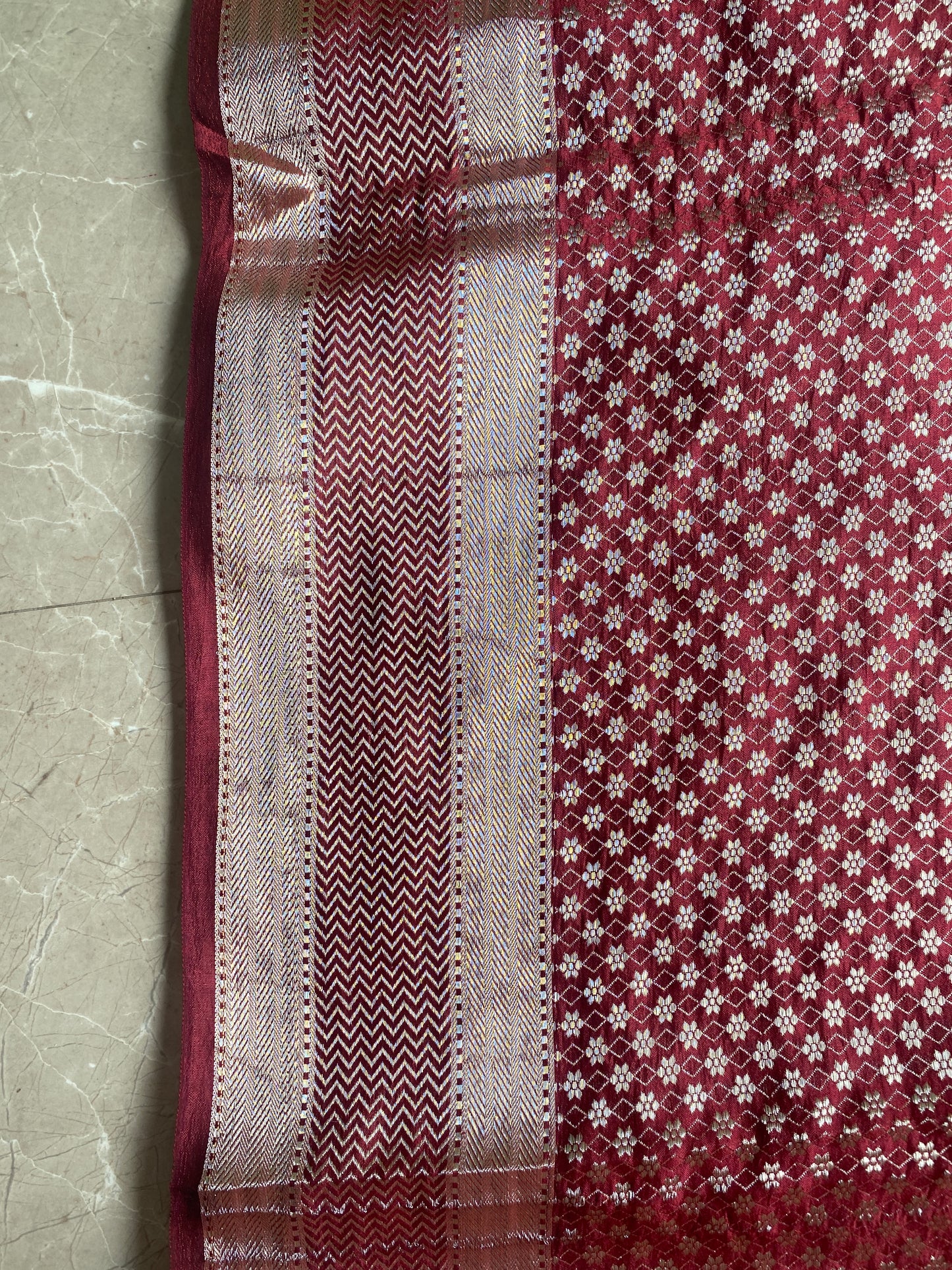 Maroon Chiniya Moonga Silk Khaddi Banarasi Saree with Motifs by Shades Of Banaras - banarasi - banarasi saree shop - banarasi saree manufacturers - banarasi saree wholesale - banaraasi sarees