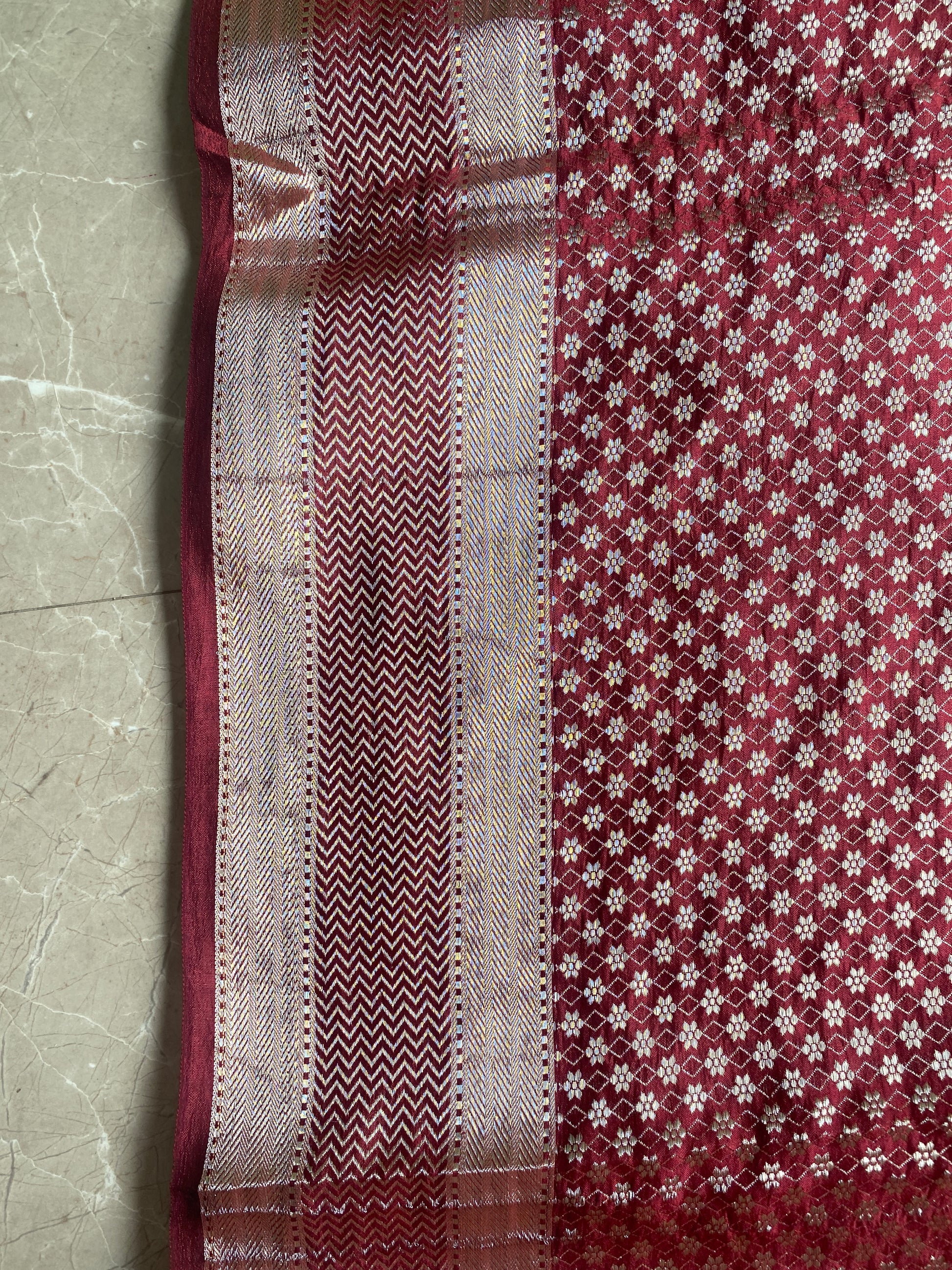 Maroon Chiniya Moonga Silk Khaddi Banarasi Saree with Motifs by Shades Of Banaras - banarasi - banarasi saree shop - banarasi saree manufacturers - banarasi saree wholesale - banaraasi sarees