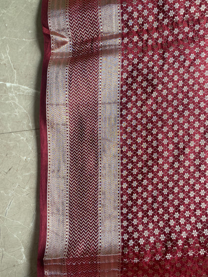 Maroon Chiniya Moonga Silk Khaddi Banarasi Saree with Motifs by Shades Of Banaras - banarasi - banarasi saree shop - banarasi saree manufacturers - banarasi saree wholesale - banaraasi sarees