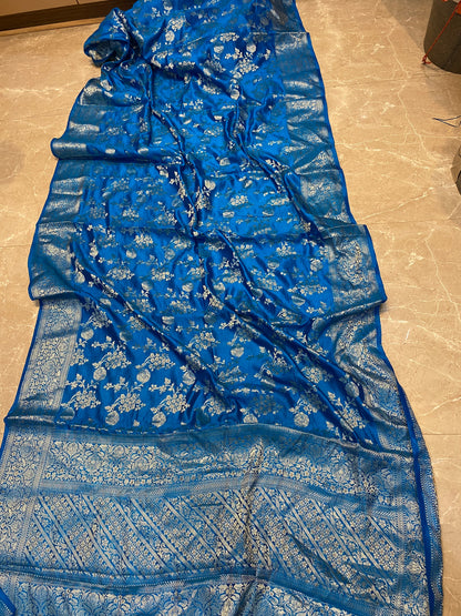 Light Blue Chiniya Moonga Silk Khaddi Banarasi Saree with Jaal by Shades Of Banaras - banarasi - banarasi saree shop - banarasi saree manufacturers - banarasi saree wholesale - banaraasi sarees
