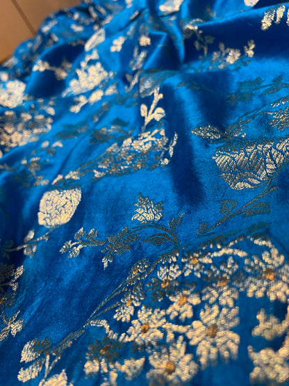 Light Blue Chiniya Moonga Silk Khaddi Banarasi Saree with Jaal by Shades Of Banaras - banarasi - banarasi saree shop - banarasi saree manufacturers - banarasi saree wholesale - banaraasi sarees