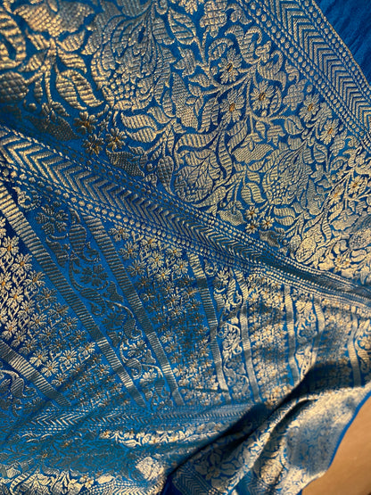 Light Blue Chiniya Moonga Silk Khaddi Banarasi Saree with Jaal by Shades Of Banaras - banarasi - banarasi saree shop - banarasi saree manufacturers - banarasi saree wholesale - banaraasi sarees