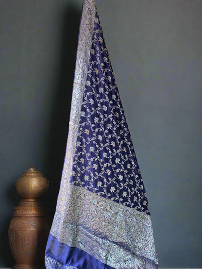 Navy Blue Pure Chiniya Moonga Silk Handloom Banarasi Saree by Shades Of Banaras - banarasi - banarasi saree shop - banarasi saree manufacturers - banarasi saree wholesale - banaraasi sarees