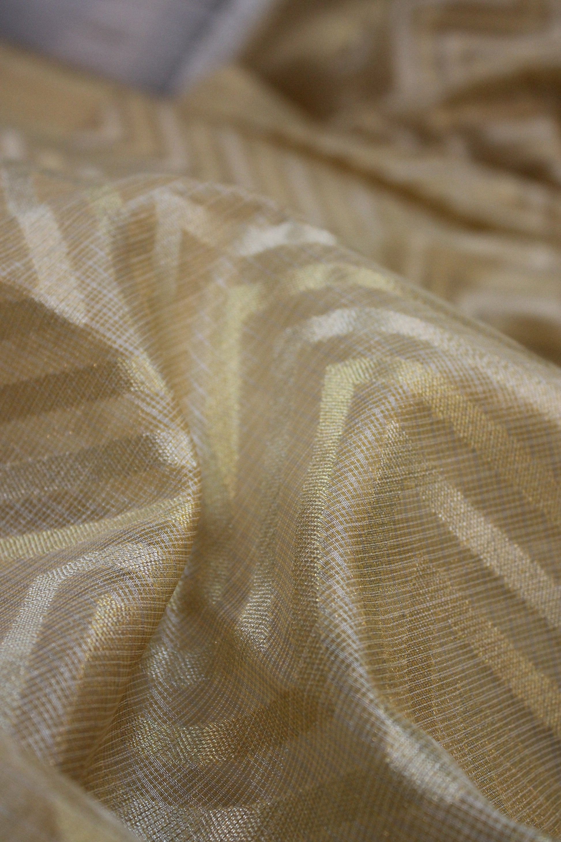 Luxurious Banarasi Tissue Silk Saree in Creme with Gold & Silver Stripes by Shades Of Benares - banarasi - banarasi saree shop